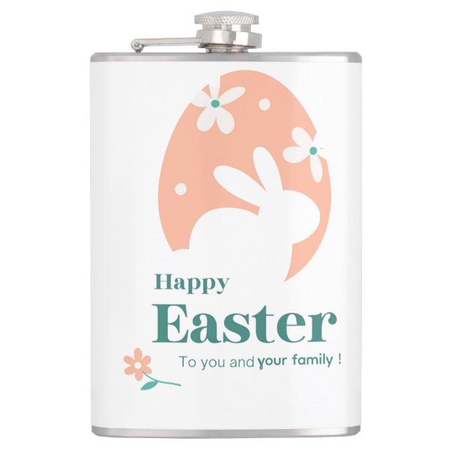 Happy Easter – Rabbit & Egg Floral Design Hip Flask (Front)