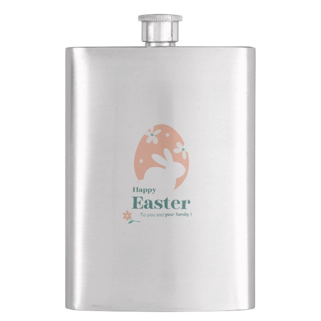 Happy Easter – Rabbit & Egg Floral Design Hip Flask (Front)