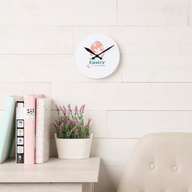 Happy Easter – Rabbit & Egg Floral Design Round Clock (Reading Room)