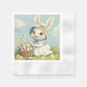 Happy Easter Rabbit Eggs Daffodils Butterflies  Napkin