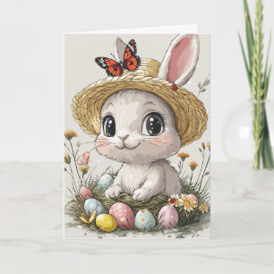 Happy Easter Rabbit Eggs Ladybug Butterflies  Card