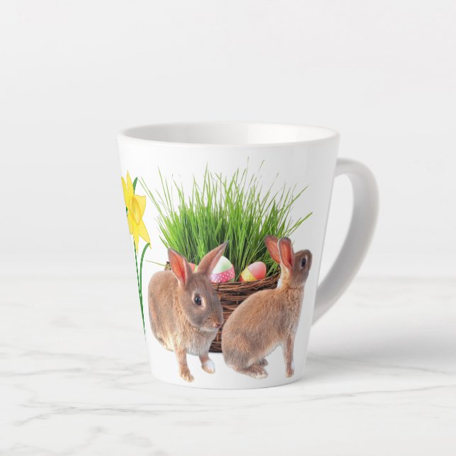 Happy Easter Rabbit Holiday Seasonal  Latte Mug (Right Angle)