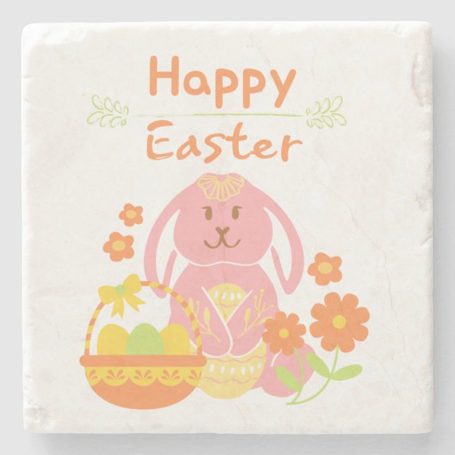 Happy Easter rabbit Stone Coaster (Front)