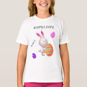 Happy Easter rabbit & striped egg toddler t-shirt. T-Shirt