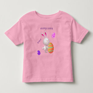 Happy Easter rabbit & striped egg toddler t-shirt. T-Shirt
