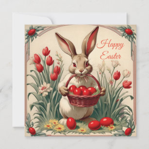 Happy Easter rabbit with basket of eggs Holiday Card