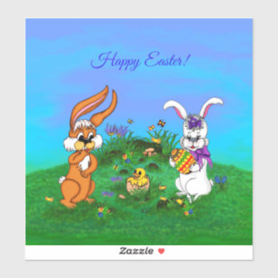 Happy Easter! Rabbit with Bunny and Chick