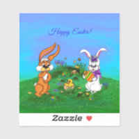 Happy Easter! Rabbit with Bunny and Chick