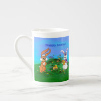 Happy Easter! Rabbit with Bunny and Chick