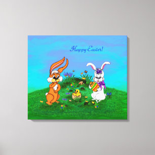 Happy Easter! Rabbit with Bunny and Chick Canvas Print