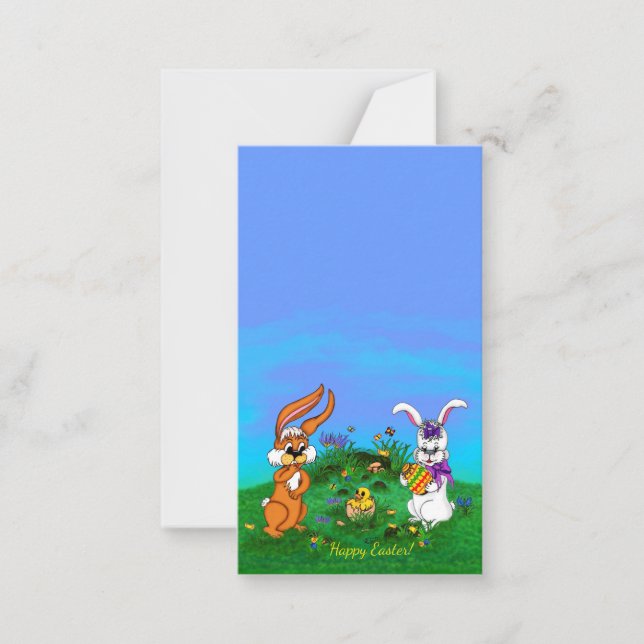 Happy Easter! Rabbit with Bunny and Chick Card (Front)
