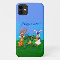 Happy Easter! Rabbit with Bunny and Chick