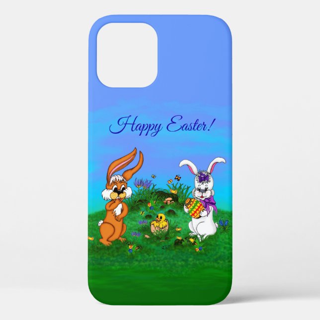 Happy Easter! Rabbit with Bunny and Chick Case-Mate iPhone Case (Back)