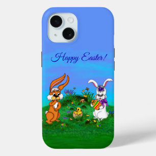 Happy Easter! Rabbit with Bunny and Chick iPhone 15 Case