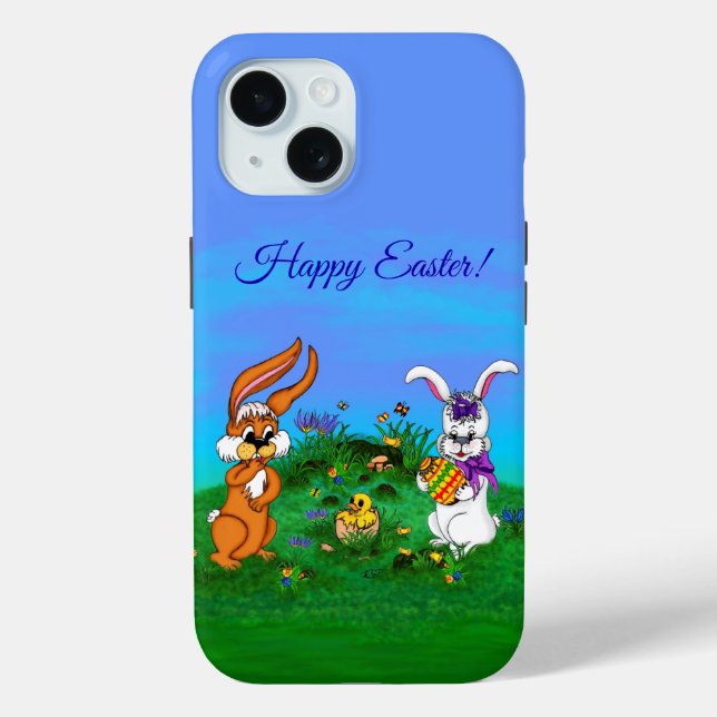 Happy Easter! Rabbit with Bunny and Chick Case-Mate iPhone Case (Back)