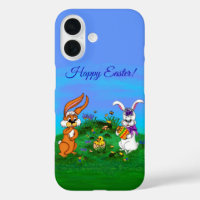 Happy Easter! Rabbit with Bunny and Chick