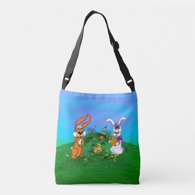 Happy Easter! Rabbit with Bunny and Chick Crossbody Bag (Back)