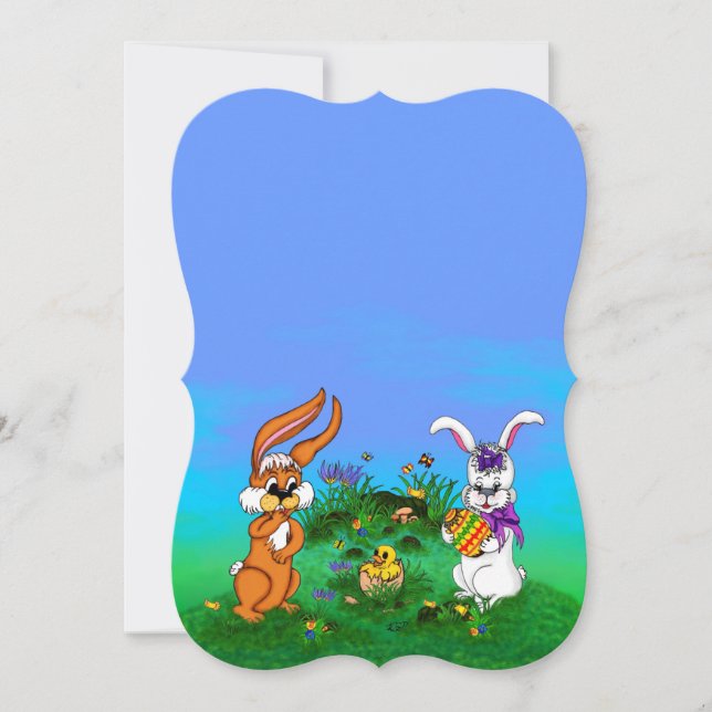 Happy Easter! Rabbit with Bunny and Chick Holiday Card (Front)