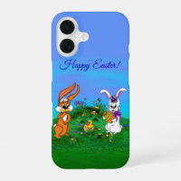 Happy Easter! Rabbit with Bunny and Chick