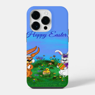 Happy Easter! Rabbit with Bunny and Chick iPhone 14 Pro Case