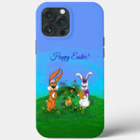 Happy Easter! Rabbit with Bunny and Chick