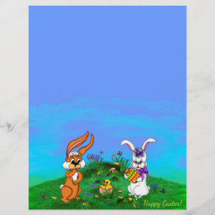 Happy Easter! Rabbit with Bunny and Chick Letterhe Custom Letterhead