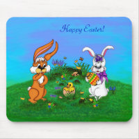 Happy Easter! Rabbit with Bunny and Chick