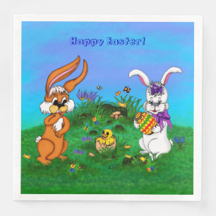 Happy Easter! Rabbit with Bunny and Chick Napkin