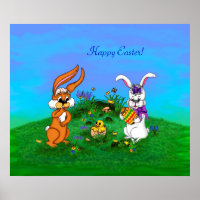 Happy Easter! Rabbit with Bunny and Chick