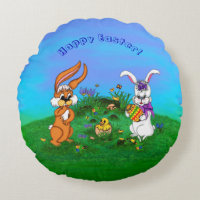 Happy Easter! Rabbit with Bunny and Chick