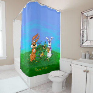 Happy Easter! Rabbit with Bunny and Chick Shower Curtain