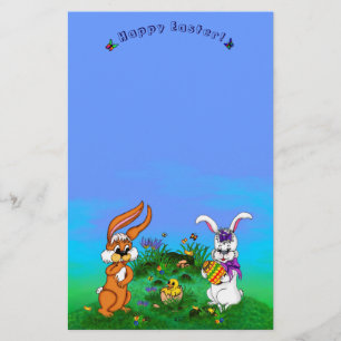 Happy Easter! Rabbit with Bunny and Chick Stationery