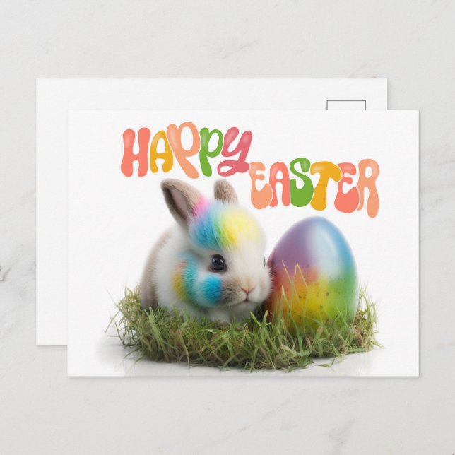 Happy Easter | Rabbit with colourful egg  Postcard (Front/Back)