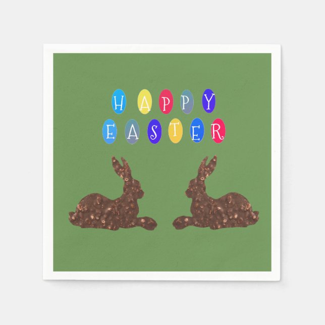Happy Easter, Rabbits Cocktail Paper Napkins (Front)