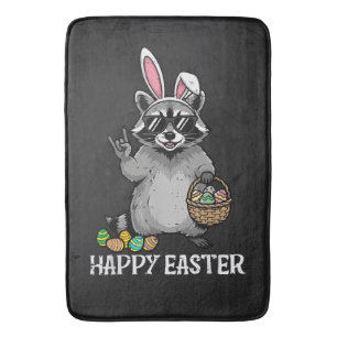 Happy Easter Racoon Bunny Bath Mat