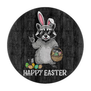 Happy Easter Racoon Bunny Cutting Board