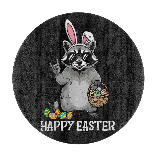 Happy Easter Racoon Bunny Cutting Board (Front)