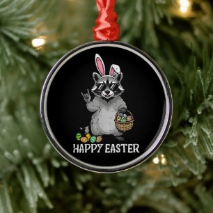 Happy Easter Racoon Bunny Metal Tree Decoration