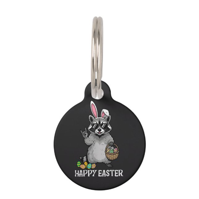Happy Easter Racoon Bunny Pet Tag (Front)