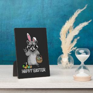 Happy Easter Racoon Bunny Plaque