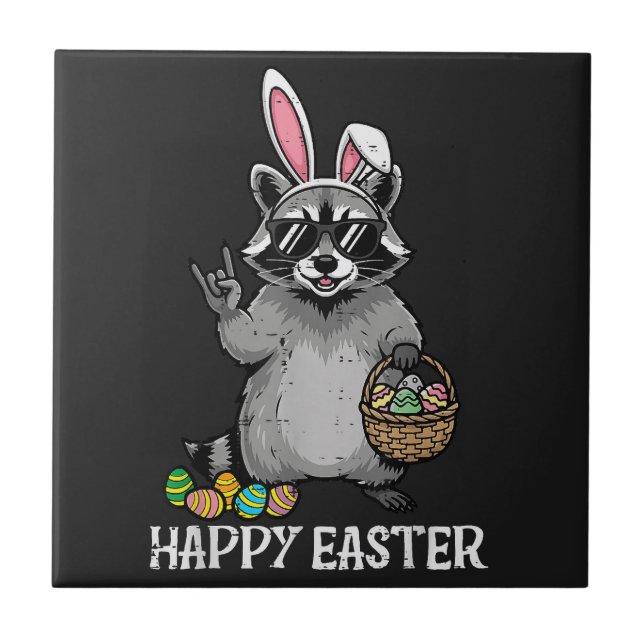 Happy Easter Racoon Bunny Tile (Front)
