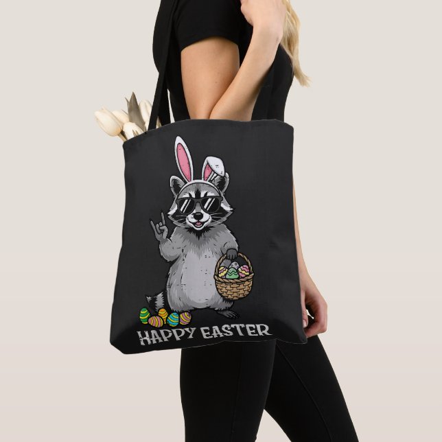 Happy Easter Racoon Bunny Tote Bag (Close Up)