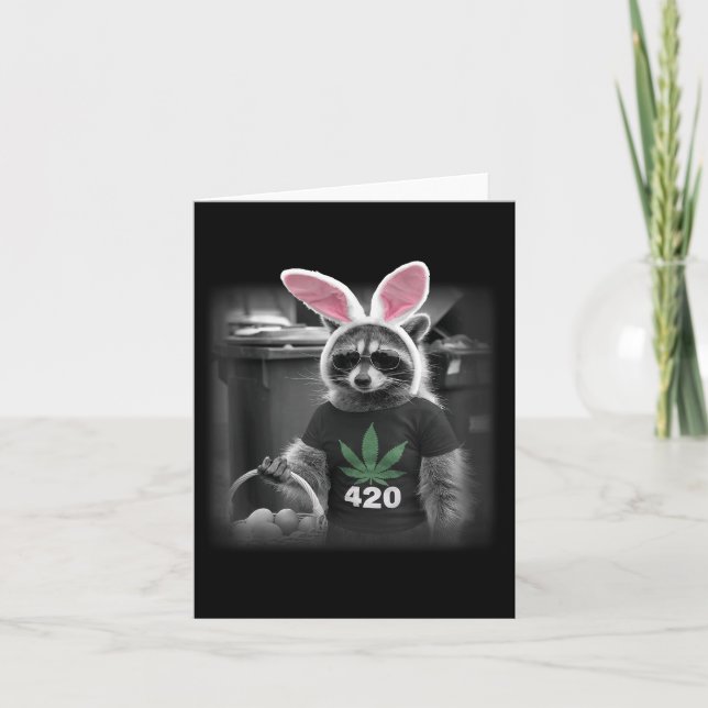 Happy Easter Racoon Bunny Weed  Card (Front)