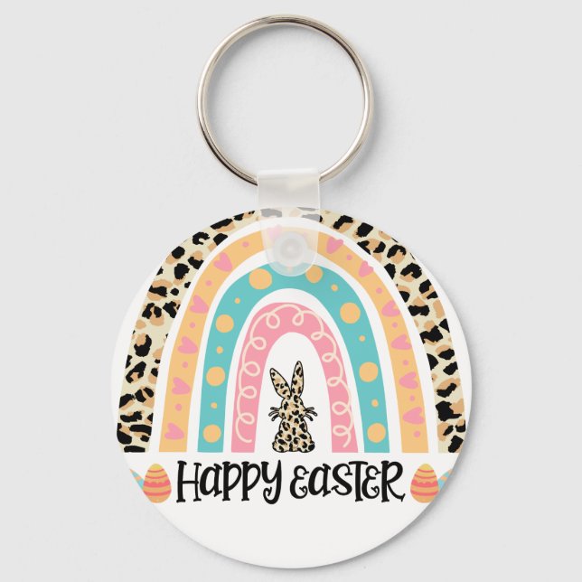 happy easter rainbow, retro, vintage key ring (Front)