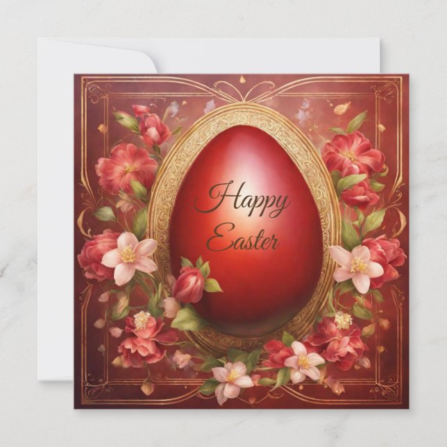Happy Easter red egg Holiday Card (Front)