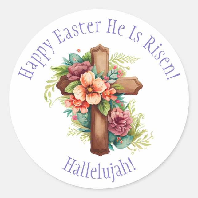 Happy Easter Religious He is Risen Hallelujah  Classic Round Sticker (Front)
