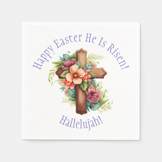 Happy Easter Religious He is Risen Hallelujah Napkin (Front)