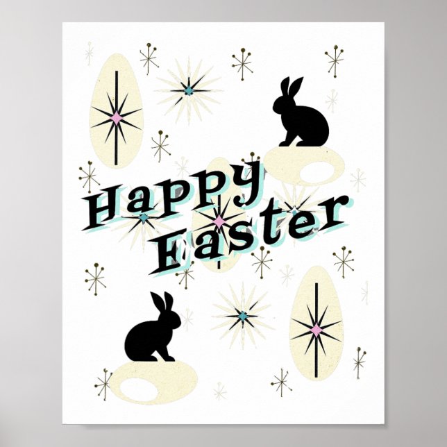 Happy Easter Retro Mid Century Modern Style Bunny  Poster (Front)