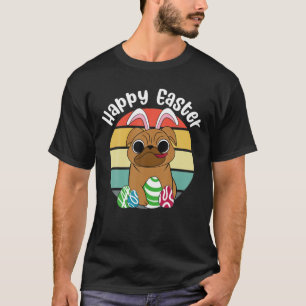 Happy Easter Retro Vintage Pug Dog, Bunny Eggs Dog T-Shirt