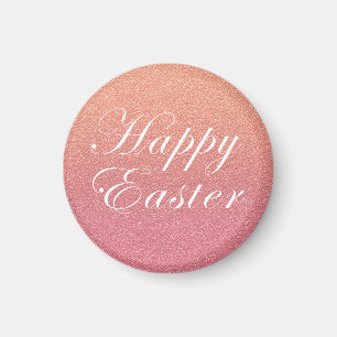 Happy Easter Rose Gold Pink Sparkle Glitter Style Magnet